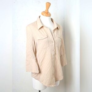 Cl sono | Beige - tan half sleeve women's casual v neck button blouse